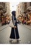 Striped, Detailed, Plus-Size, Relaxed-Fit Hooded Dress - Navy Blue - 2