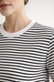 Women's Striped Basic Oversized T-Shirt – Ecru Black - 3