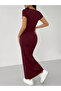 Burgundy Short Sleeve Bodycon Maxi Dress - 2