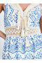 Blue Graphic Print Lace Detail Strappy Maxi Dress - 4