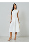 White Sleeveless Midi Dress with Flower Corsage - 3