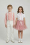 2-Piece Girl's Pink Lace Shirt Boy's Pink Suit April 23 Show Outfits - 2