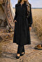 Front Zippered Knitwear Jacket with Sleeve Detail and Belt 6047 Black - 3