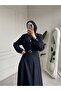 Women's Scarf-Tied Belted Lycra Slim Denim Dress-Hijab Dress - 2