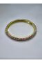 Pink Green Enamel Geometric Patterned Vintage Gold Handcuff Bracelet - 6
