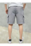 Grey Solid Multi Pockets Cargo Shorts - 2