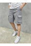 Grey Solid Multi Pockets Cargo Shorts - 3