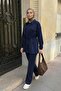 Ruched Lace-Up Navy Blue Double Suit - 3