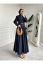Women's Scarf-Tied Belted Lycra Slim Denim Dress-Hijab Dress - 5
