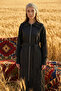 Front Zippered Knitwear Jacket with Sleeve Detail and Belt 6047 Black - 2