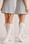 Girl's Heart Textured White Knee Socks - 4
