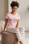 Women's More Love Slogan and Six Hearts Patterned Combed Cotton Short Sleeve Pajamas Set
