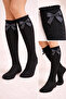 Girl's Heart Textured Black Knee Socks - 2