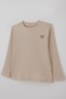 Girls' Long Sleeve T-Shirt with Embroidery Detail Solid Color 5-10 Years Old, Beige - 3