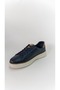 Genuine Leather Men's Sneakers – Rubber Sole Lace-Up Casual Navy Blue Sports Shoes - 3