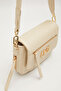 Magnetic Cover, Bellows, Logo, Long Strap, Medium Size, Women's Daily Wear Shoulder Bag Cream - 3