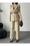 Plus Size Gold Buckle Set Belt in Padded Shoulders Elegant Oversized Vest and Trousers-Green - 6