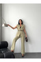 Plus Size Gold Buckle Set Belt in Padded Shoulders Elegant Oversized Vest and Trousers-Green - 5