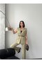 Plus Size Gold Buckle Set Belt in Padded Shoulders Elegant Oversized Vest and Trousers-Green - 3