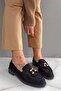 Bubble Black Suede Tassel Bead Detailed Women's Loafers