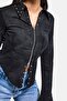 Women's Black W5 Special Design Cropped Top with Zipper and Drop Detail - 5