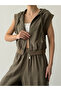 Hooded Zipper Cropped Vest Khaki - 2