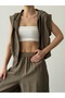 Hooded Zipper Cropped Vest Khaki - 4