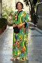 Green Tropic Patterned 100% Cotton Large Size Dress - 2