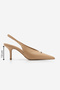 Women's Stiletto Pointed Toe Open Back Elasticated Short Thin Buckle Classic Heel Shoes Agira Beige - 3