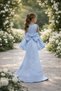 Flower Girl Satin Blue Dress with Big Bow Girls Wedding Dress Birthday Party Dress - 3