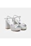 Women's Silver Glitter Platform Heeled Evening Dress Shoes
