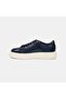 Men's Navy Blue Thick Soled Leather Sports Shoes - 3