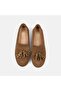 Women's Tan Tassel Studded Detail Suede Leather Loafers - 6