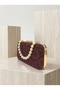 Burgundy Gold and Pearl Detailed Lace Embroidered Chain Strap Women's Evening Dress Bag Wedding Engagement Graduation - 4