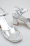 Silver Platform Block Heel Women's Sandals - Ankle Length Buckled Stylish Evening Dress Wedding Shoes - 3