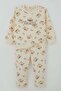 Baby Girl Tracksuit Set with Cute Bow and Teddy Bear, Patterned 6 Months-2 Years, Cream