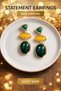Amanda Green-Yellow Stone Dangle Earrings - 3