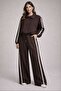 High Waist Trousers with Stripe Lettering Detail Brown - 2
