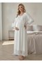 New Season Ecru Maternity Buttoned Lace Detailed Full Length 100% Cotton Summer Dressing Gown Nightgown Set - 3