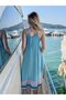Turquoise Color Avşa Strappy Ruffled Long Bohemian Dress - 6