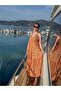 Orange Color Stone and Sequin Embroidered Halter Neck Dress Tie-Detail Open Back Silk - 6