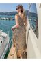 Black Color Gold Detailed Madonna Collar Short Sleeve Silk Dress - 6