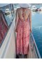 Pink Color Stone and Sequin Embroidered Halter Neck Dress Tie-Detail Open Back Silk - 4