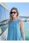 Turquoise Color Avşa Strappy Ruffled Long Bohemian Dress - 4