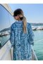 Blue Color Positano Floral Patterned Two Y Side Slit Button Long Shirt Dress