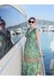 Green Color Gold and Sequin Detailed Embroidered Madonna Collar Short Sleeve Dress Silk