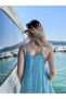 Turquoise Color Avşa Strappy Ruffled Long Bohemian Dress - 5