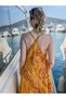 Yellow Color Gold Detailed Sailor Model Dress with Straps Silk - 5