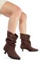 Dark Bitter Brown Suede Short Goblet Heeled Boots Wrinkled Ankle Boots Zabe - 5
