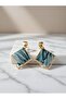 Green Black Marble Pattern Gold Color Square Framed Steel Earrings - 3